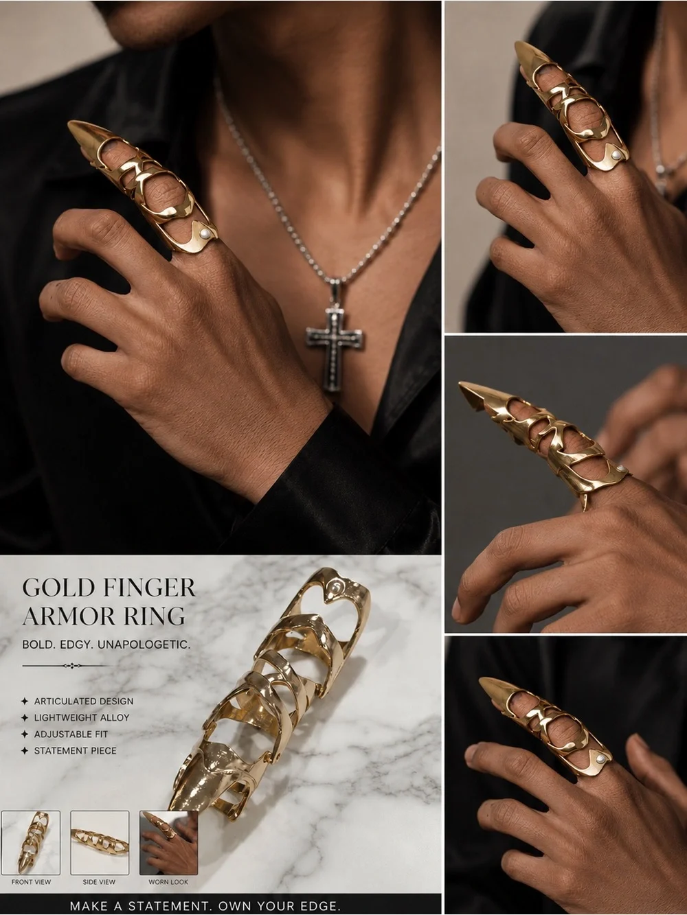Gold Finger Armor Ring - Statement Women’s Jewelry